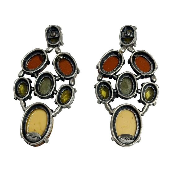 Chico's Vintage Gem Earrings Earth Tones Orange Distressed Mosaic Abstract - Picture 8 of 9